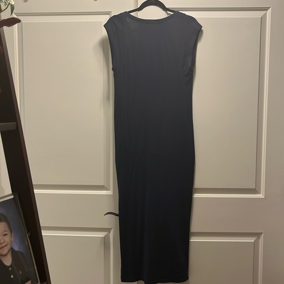 FELICITE APPAREL V Neck Cotton Dress - Navy Blue - Picture 3 of 5